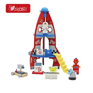 Kids Educational Pretend Play Wooden Rocket Station Toy With Accessories W04F048