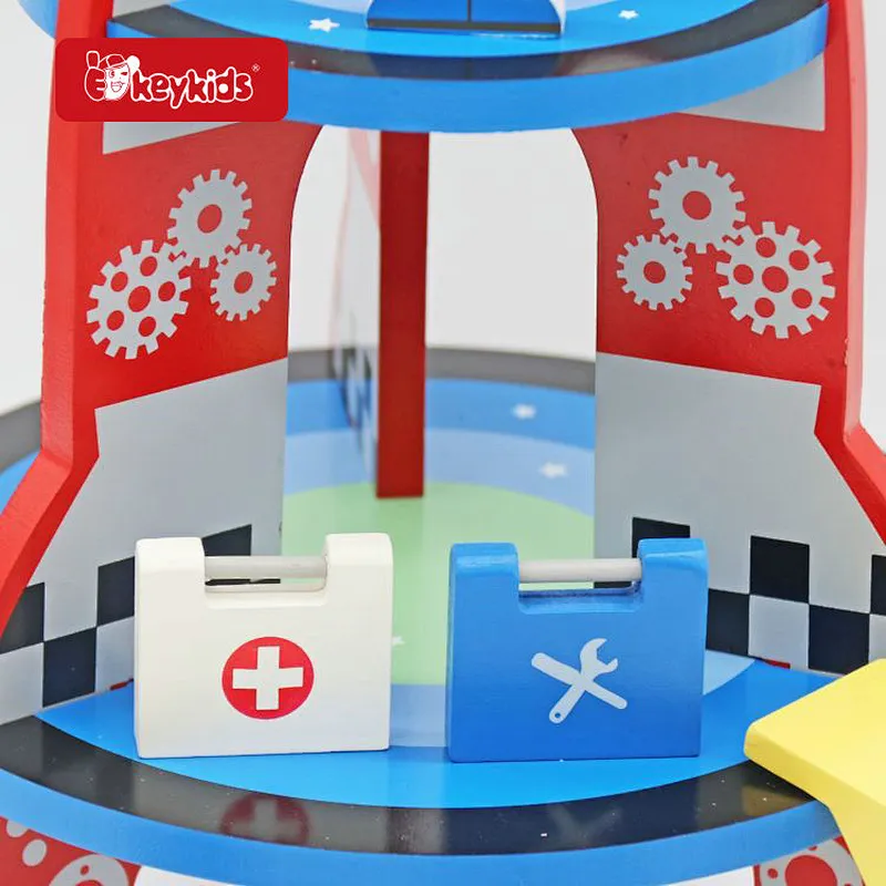 Kids Educational Pretend Play Wooden Rocket Station Toy With Accessories W04F048